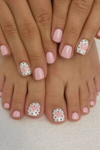 Naked, skittle, accent, and toe nail polka dot design variations