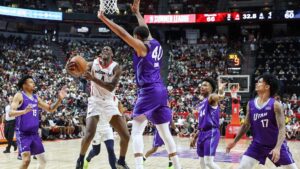 AJ Dybantsa throws down a dunk against the Utah Jazz at NBA Summer League 2026