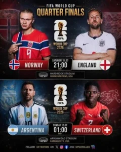 Norway vs. England 5:00 p.m. ET, Hard Rock Stadium, Miami Gardens
Argentina vs. Switzerland 9
