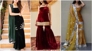Velvet and raw silk sharara
